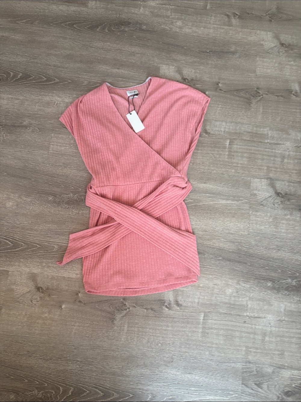 SAYLOR Dusty Rose Ribbed Wrap Dress with Waist Tie